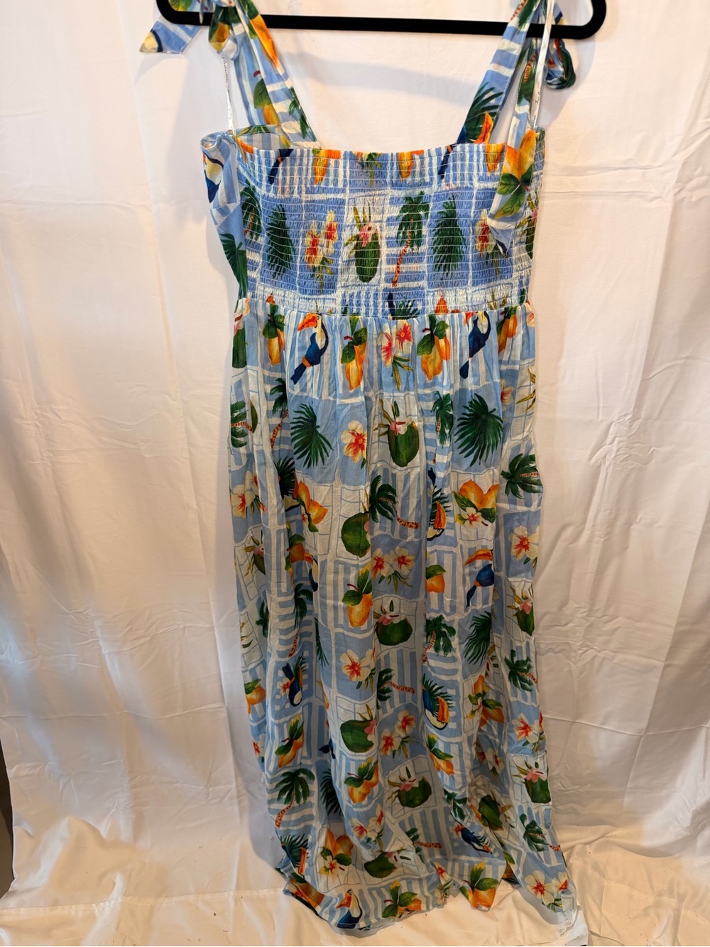 Blue Tropical Print Maxi Dress with Tie Straps - Picture 8 of 9